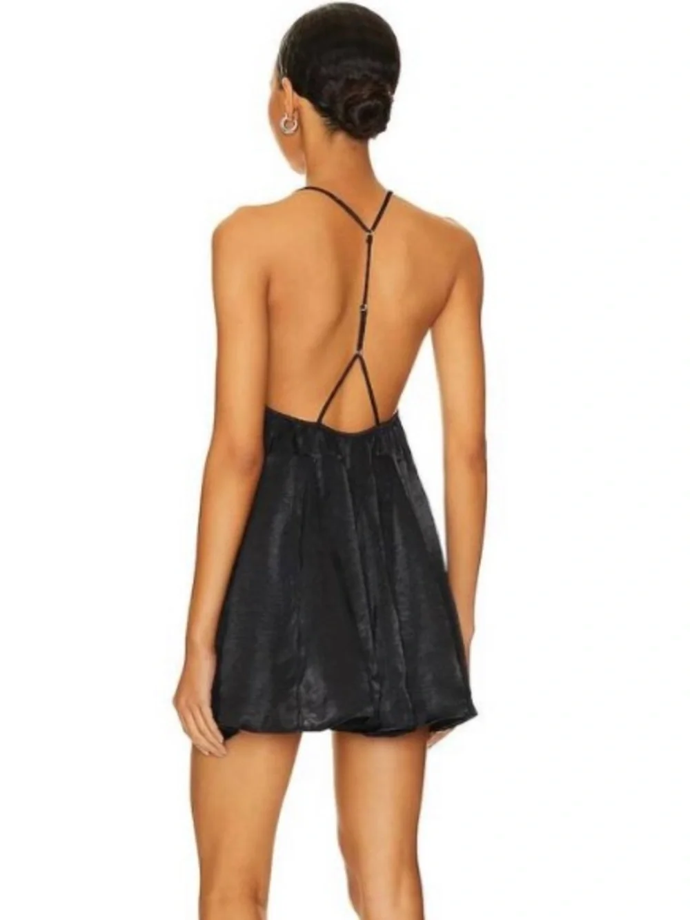 Free People Good Catch Satin Mini Dress In Night Swim Black S